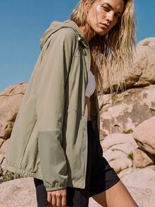 WanderVale Women's Solid Color Hooded Casual Daily Travel Sun Protection Jacket - Khaki - View 6