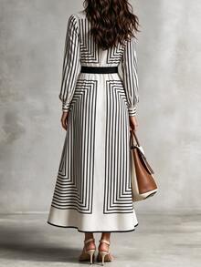 SHEIN Women's Striped Colorblock Casual Daily Summer Dress - Black and White - View 2