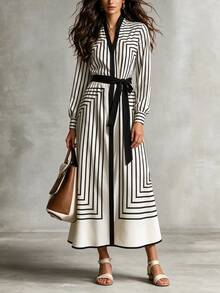 SHEIN Women's Striped Colorblock Casual Daily Summer Dress - Black and White - View 5