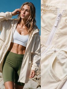 WanderVale Outdoor Sports Drawstring Waist Sun Protection Jacket,Sportswear,Gym,Fitness,Workout,Yoga,Fall - Apricot - View 2