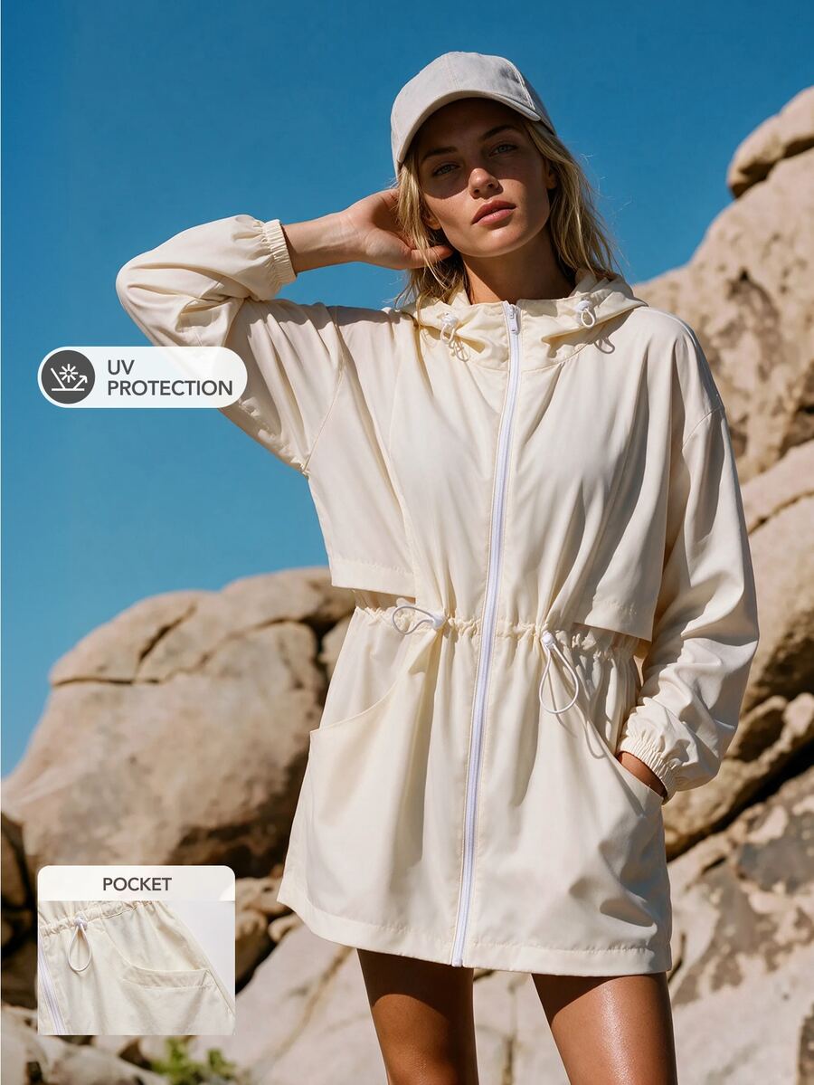 WanderVale Outdoor Sports Drawstring Waist Sun Protection Jacket,Sportswear,Gym,Fitness,Workout,Yoga,Fall - Apricot - View 1