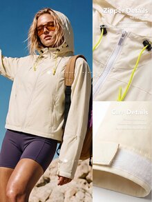 WanderVale Women's Minimalist Zipper Front Long Sleeve Hooded Sun Protection Top,Sportswear,Clothes,Gym - Beige - View 1