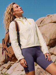 WanderVale Women's Minimalist Zipper Front Long Sleeve Hooded Sun Protection Top,Sportswear,Clothes,Gym - Beige - View 8