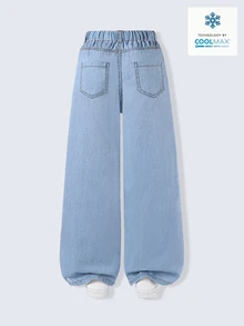 SHEIN Mirajuku 青少年男孩日常休閒淺藍色牛仔長褲，透氣棉質丹寧直筒版型，秋季穿著 - 淺色水洗藍 - 查看 4