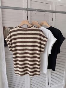SHEIN LUNE Women's Casual Round Neck Raglan Sleeve Short T-Shirt 3pcs Set Suitable For Spring And Summer - Multicolor - View 2