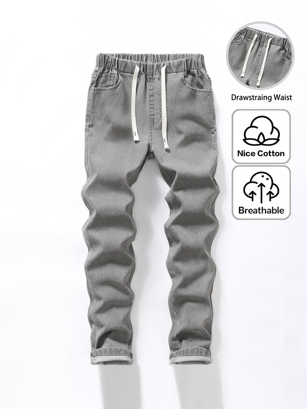 SHEIN ג'ינס אפור גמיש עם מותן אלסטית לילד גיל ההתבגרות, קז'ואל, מתאים לכל לוק, לבית הספר, לקמפוס, למכללה, לקיץ, לחופשה, לסתיו