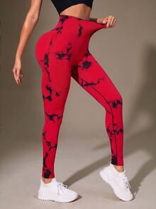 SHEIN Core Rhythm 扎染宽腰运动紧身裤瑜伽女裤 - 彩色 - 查看 5