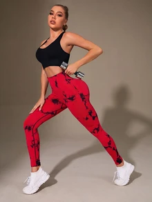 SHEIN Core Rhythm 扎染宽腰运动紧身裤瑜伽女裤 - 彩色 - 查看 6