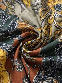 LanaWest Spring/Autumn Bohemian Boho Patchwork Print Single-Breasted Shirt Drapey Faux Linen Tapered Wide Leg Pants Vacation Set Vacation Brown Shades Of Brown - Multicolor - View 4