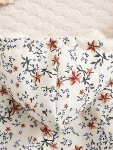 SHEIN Vintaside Kids 女嬰連帽拉鍊外套，滿版花卉印花配標籤裝飾，厚抓絨內裡，適合戶外出遊，秋冬米色牛仔女孩風 - 彩色 - 查看 8