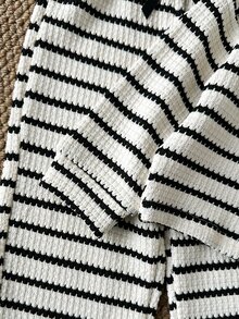 SHEIN Baby Girls Long Sleeve Set 0-3 Years Autumn/Winter White Sweet Bowknot Embellished Cute Elegant Style Round Neck Pullover Top Knit Long Pants Set - Black and White - View 7