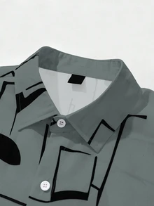 Manfinity Homme 2pcs Men's Summer Casual All-Over Print Button-Front Shirt And Shorts Set - Grey - View 3