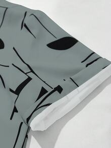 Manfinity Homme 2pcs Men's Summer Casual All-Over Print Button-Front Shirt And Shorts Set - Grey - View 5