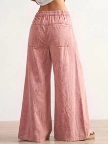 Bohemela Casual Solid Color Woven Loose Fit Women's Denim Jeans - Pink - View 8