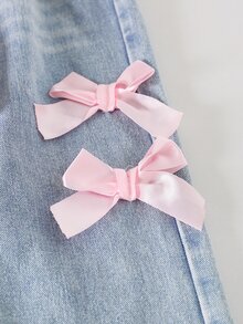 SHEIN Genkimix Kids 女童 2 件套 粉色拉鍊連帽衛衣配蝴蝶結裝飾與牛仔長褲套裝，適合秋季休閒日常穿著 - 粉色 - 查看 7