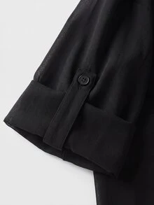 GlowEve CURVE Plus Size Women's Casual Loose Everyday Versatile Chiffon Fabric Trench Coat Jacket - Black - View 6