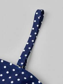 Veykashi Plus Size Navy Blue Polka Dot Pattern Camisole Bikini Set, Minimalist Sexy Contrast Color Two Pieces Swimwear For Women Teenage, Summer Tropical Beach Holiday - Navy Blue - View 6