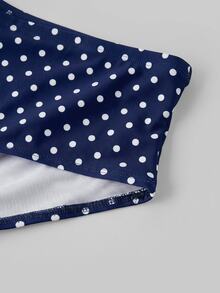 Veykashi Plus Size Navy Blue Polka Dot Pattern Camisole Bikini Set, Minimalist Sexy Contrast Color Two Pieces Swimwear For Women Teenage, Summer Tropical Beach Holiday - Navy Blue - View 7