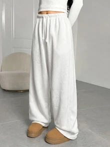 SHEIN Celana Jogging Kasual Serbaguna untuk Sehari-hari, Cocok untuk Anak Perempuan Remaja, Cocok untuk Musim Dingin. - Putih - View 4