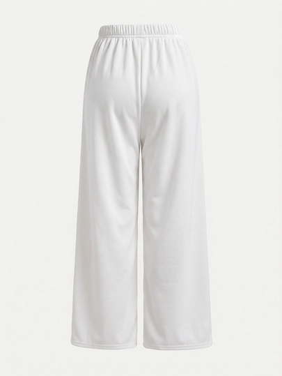 SHEIN Tween Girl Drawstring Waist Casual Versatile Daily Wear Wide Leg Sweatpants Winter