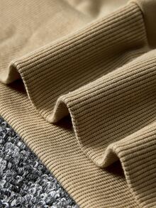 Manfinity Homme Men's Solid Color Raglan Sleeve Button Decor Kangaroo Pocket Loose Fit Hoodie - Khaki - View 6