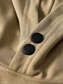 Manfinity Homme Men's Solid Color Raglan Sleeve Button Decor Kangaroo Pocket Loose Fit Hoodie - Khaki - View 4