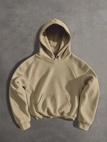 Manfinity Homme Men's Solid Color Raglan Sleeve Button Decor Kangaroo Pocket Loose Fit Hoodie - Khaki - View 3