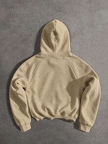 Manfinity Homme Men's Solid Color Raglan Sleeve Button Decor Kangaroo Pocket Loose Fit Hoodie - Khaki - View 2