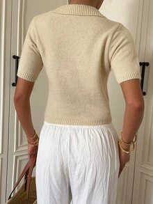 Sunnyshic Women's Casual Romantic Cute Versatile Sweet Embroidered Vintage Mori Style Beige Short Sleeve Cardigan Daytime Everyday Summer - Khaki - View 2