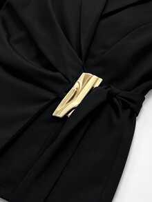 Velvienne Plus Size Woven Fashionable And Elegant Business Casual Suit Set - Black - View 5