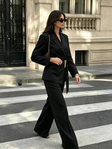 Velvienne Plus Size Woven Fashionable And Elegant Business Casual Suit Set - Black - View 4