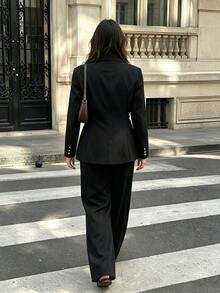 Velvienne Plus Size Woven Fashionable And Elegant Business Casual Suit Set - Black - View 2