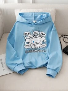 HELLO KITTY AND FRIENDS | SHEIN Sweatshirt Anak Perempuan Remaja dengan Gambar Kartun dan Huruf Lucu, Musim Gugur - Biru - View 3