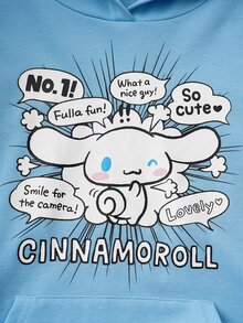HELLO KITTY AND FRIENDS | SHEIN Sweatshirt Anak Perempuan Remaja dengan Gambar Kartun dan Huruf Lucu, Musim Gugur - Biru - View 4