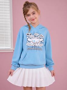 HELLO KITTY AND FRIENDS | SHEIN Sweatshirt Anak Perempuan Remaja dengan Gambar Kartun dan Huruf Lucu, Musim Gugur - Biru - View 1
