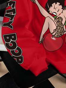 Betty Boop x SHEIN 女士休闲字母卡通图案圆领卫衣，秋季款 - 白色 - 查看 5