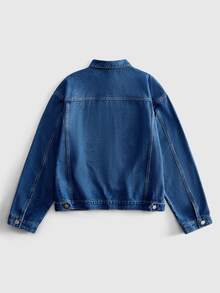 ROMWE MEN Street Life Men's Vintage Washed Denim Jacket, Gothic Spider Web Embroidery Casual Mid-Blue Denim Jacket, Loose Fit, Street Hip-Hop Style Workwear Jacket, Suitable For Daily And Streetwear - Blue - View 2