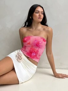 Aloruh 女士休闲橙色夏威夷花卉印花抹胸上衣，适合夏季、海滩、音乐节等场合，可用作沙滩罩衫、休闲比基尼、舒适泳装或装饰性沙滩装。 - 彩色 - 查看 5
