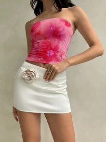 Aloruh 女士休闲橙色夏威夷花卉印花抹胸上衣，适合夏季、海滩、音乐节等场合，可用作沙滩罩衫、休闲比基尼、舒适泳装或装饰性沙滩装。 - 彩色 - 查看 4