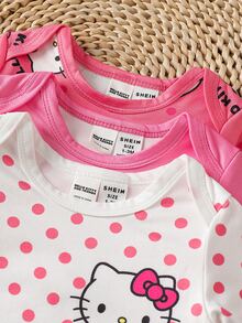 HELLO KITTY AND FRIENDS | SHEIN 新生兒可愛卡通印花圓領居家連身衣 3件套 - 彩色 - 查看 4