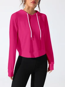SHEIN Sovereign Charm 女款字母印花露背連帽衛衣 - 玫紅色 - 查看 6
