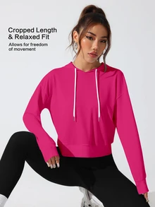 SHEIN Sovereign Charm 女款字母印花露背連帽衛衣 - 玫紅色 - 查看 5
