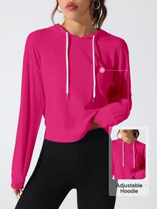 SHEIN Sovereign Charm 女款字母印花露背連帽衛衣 - 玫紅色 - 查看 3