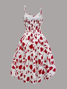 Franclia Plus Size Women 2 Pieces Set,Solid Color Short Sleeve Top&Floral Print Slip Dress,White,Summer,1920s Flapper,Party Retro Cherry Picnic Hibiscus Outfits - Hot Pink - View 6
