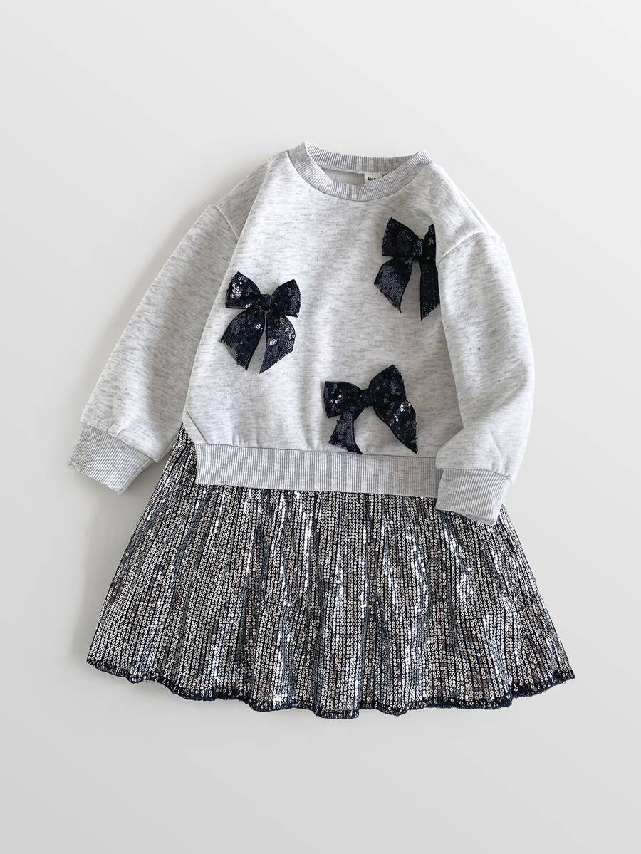 Maija Kids Maija Kids Gaun Anak Perempuan Muda dengan Hiasan Pita Payet dan Hem Bergelombang - Grey - View 1