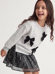 Maija Kids Maija Kids Gaun Anak Perempuan Muda dengan Hiasan Pita Payet dan Hem Bergelombang - Grey - View 6