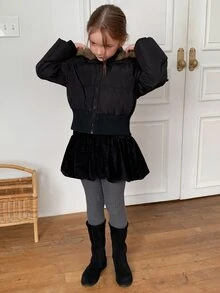 Dazy Kids Tween Girl Plush Hooded Zip-Up Casual Winter Padded Coat Fall - Black - View 11