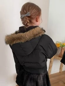 Dazy Kids Tween Girl Plush Hooded Zip-Up Casual Winter Padded Coat Fall - Black - View 10