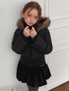 Dazy Kids Tween Girl Plush Hooded Zip-Up Casual Winter Padded Coat Fall - Black - View 14