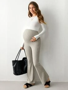 Modmama Maternity Solid Color Adjustable Waist Casual Flare Leggings - Multicolor - View 14
